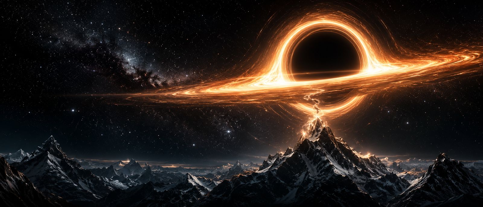 Event Horizon: The Fiery Gravity Siphon Over Frozen Spires