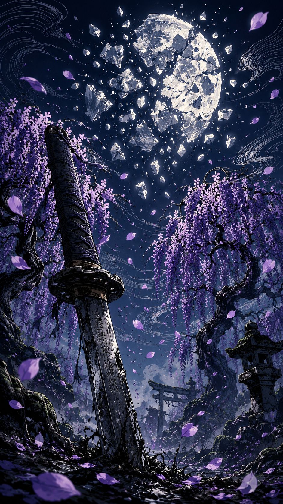 Shattered Moon Katana: Dark Fantasy Samurai Sword Wallpaper
