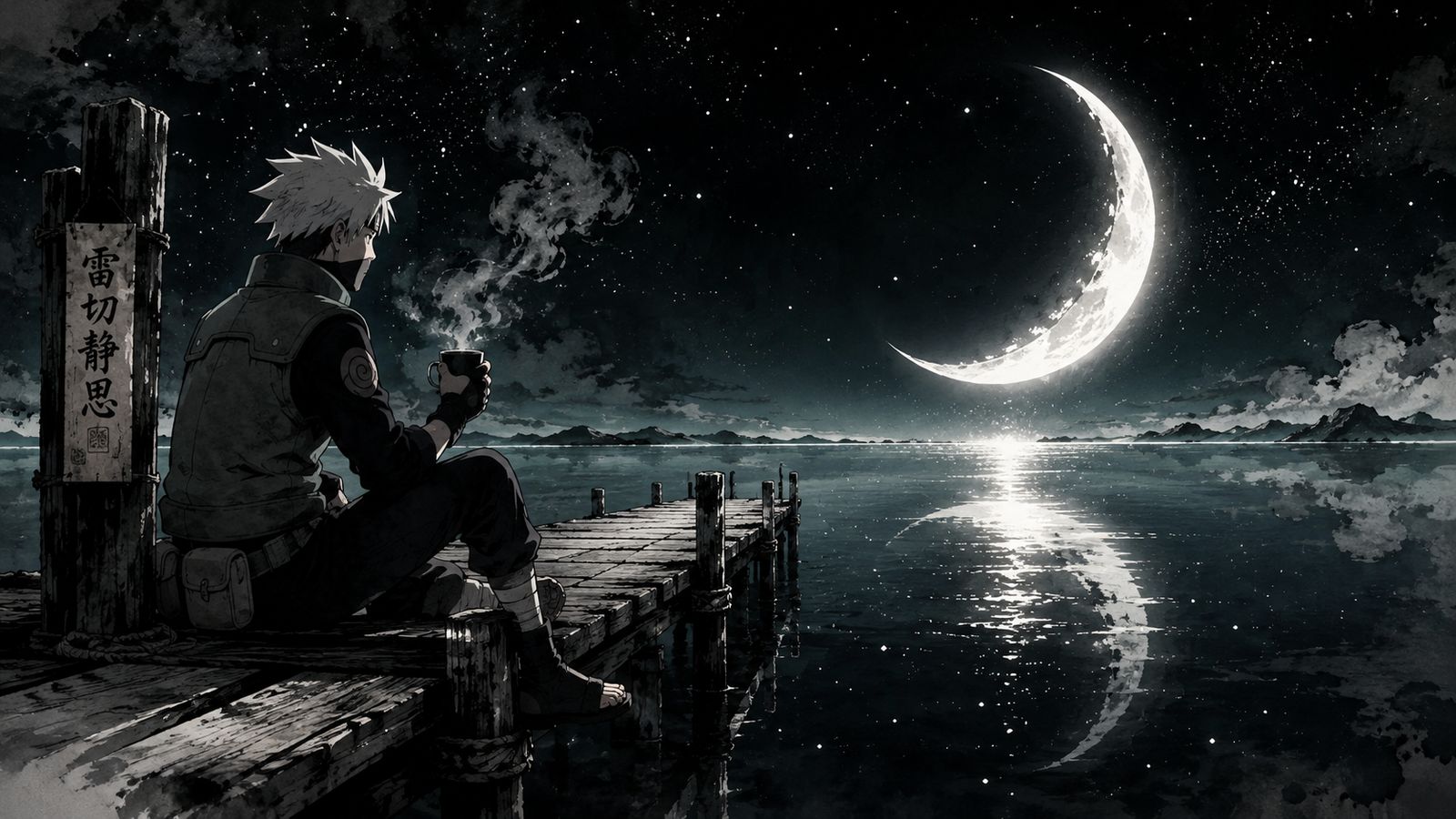 Kakashi Hatake Calm Night Pier Wallpaper